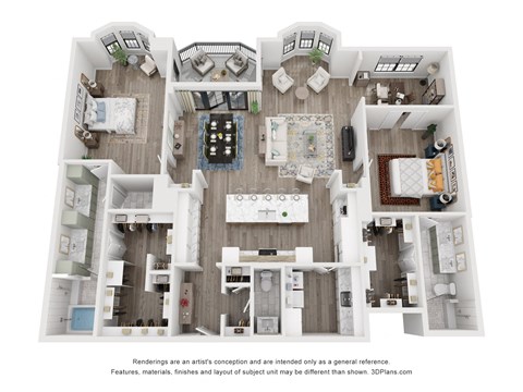 Floor plan for 2 beds, 2.5 baths, 2162 sqft